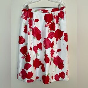 Le Suit Plus Size 18 Separate Skirt White Red Floral Pattern Rose Midi Lined